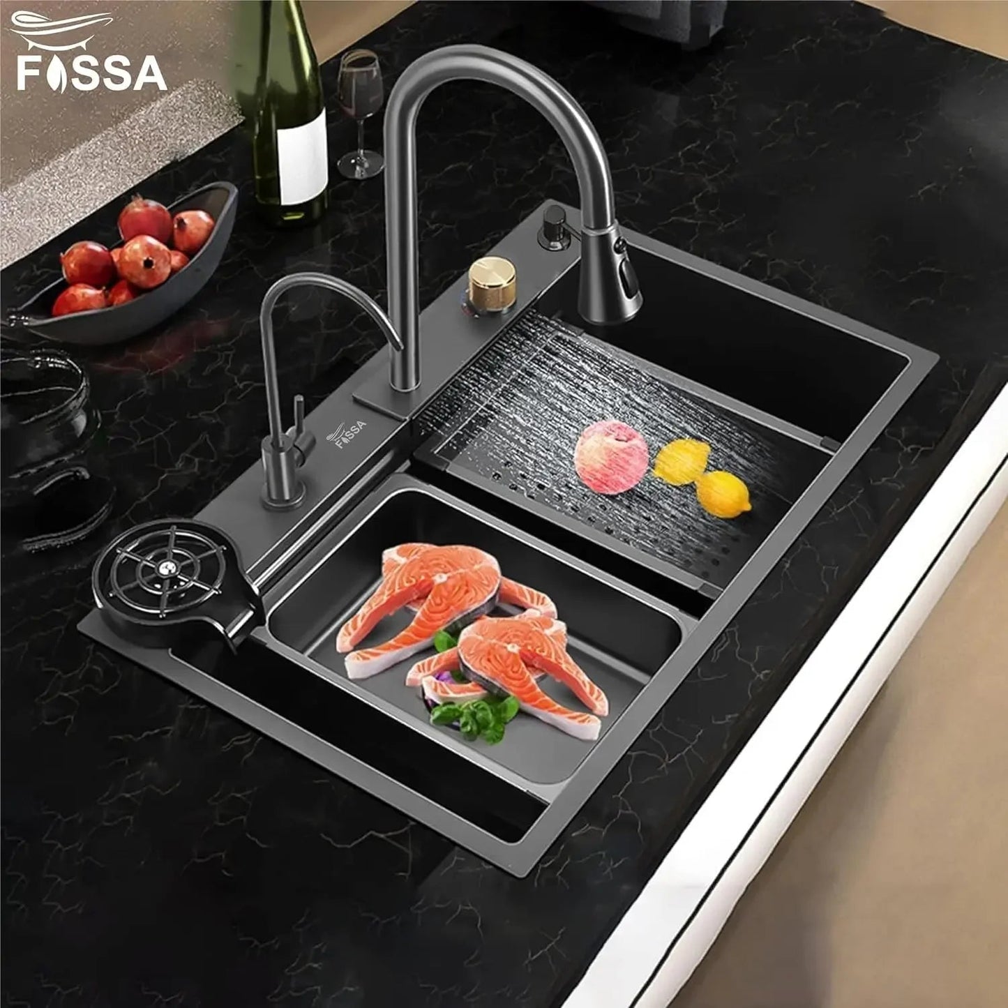 Smart Waterfall (32 x 18 x 10 ) Inch Premium Stainless Steel Kitchen Sink Black