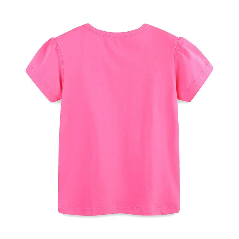 Summer Girls’ Flowers and Bird Cartoon Pattern T-shirt in European and American Style