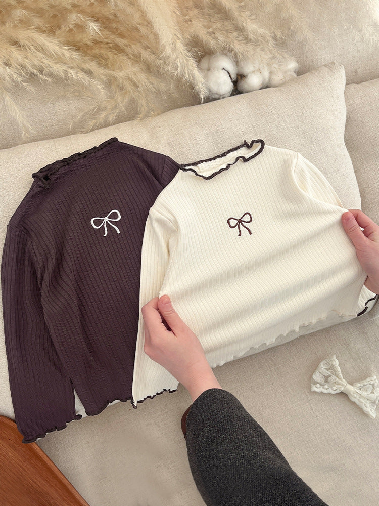 Spring Arrival Kids Girls Soft Comfortable Long Sleeves Butterfly-bows Pattern Top