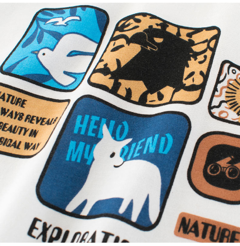 Summer Boys’ Animals Cartoon and Letters Pattern T-shirt in European and American Style