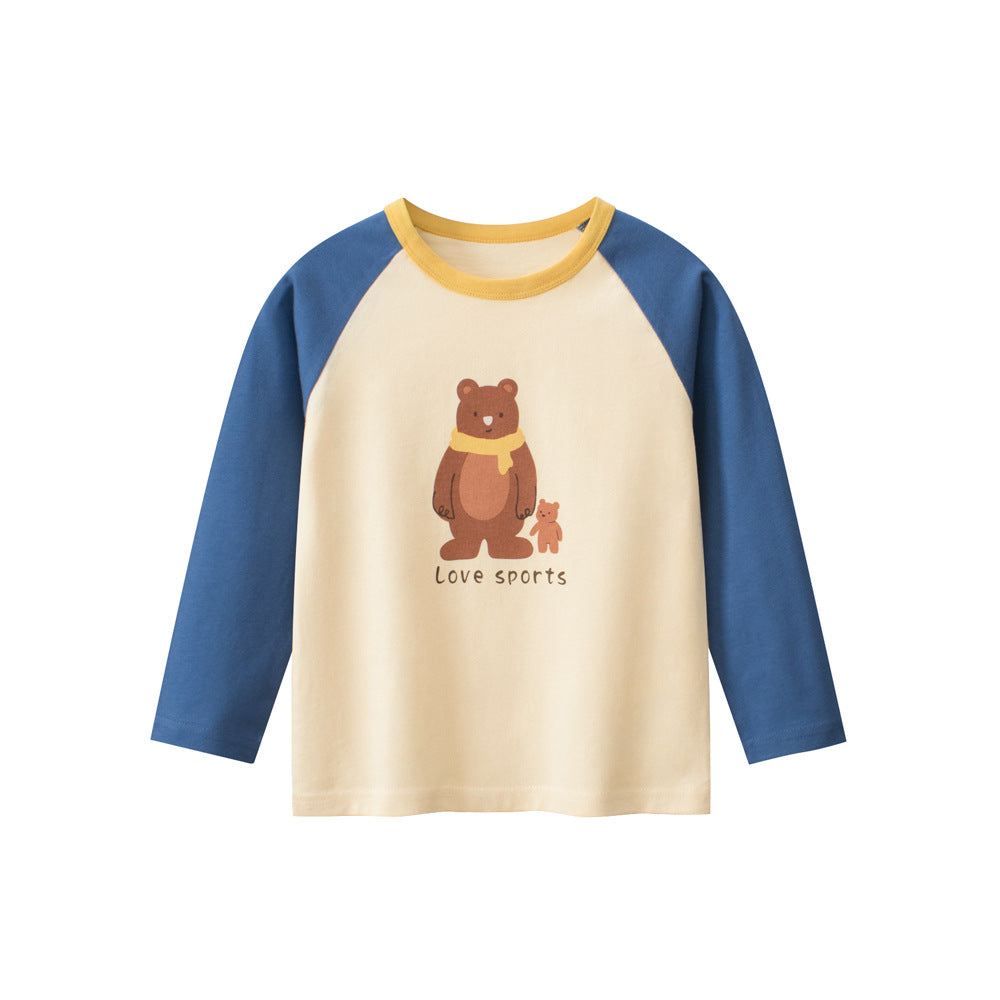 Autumn Arrival Kids Girls Animals Cartoon and Letters Print Crew Neck Long Sleeves Shirt