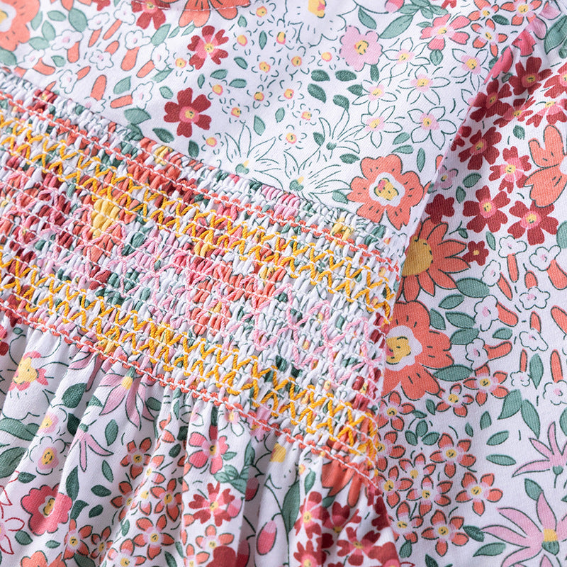 Arrival Autumn Girls Floral Pattern Long Sleeves Crew Neck Dress