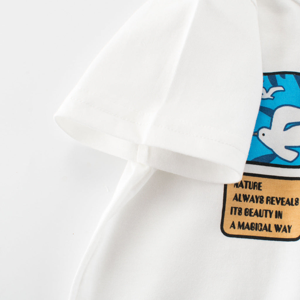 Summer Boys’ Animals Cartoon and Letters Pattern T-shirt in European and American Style