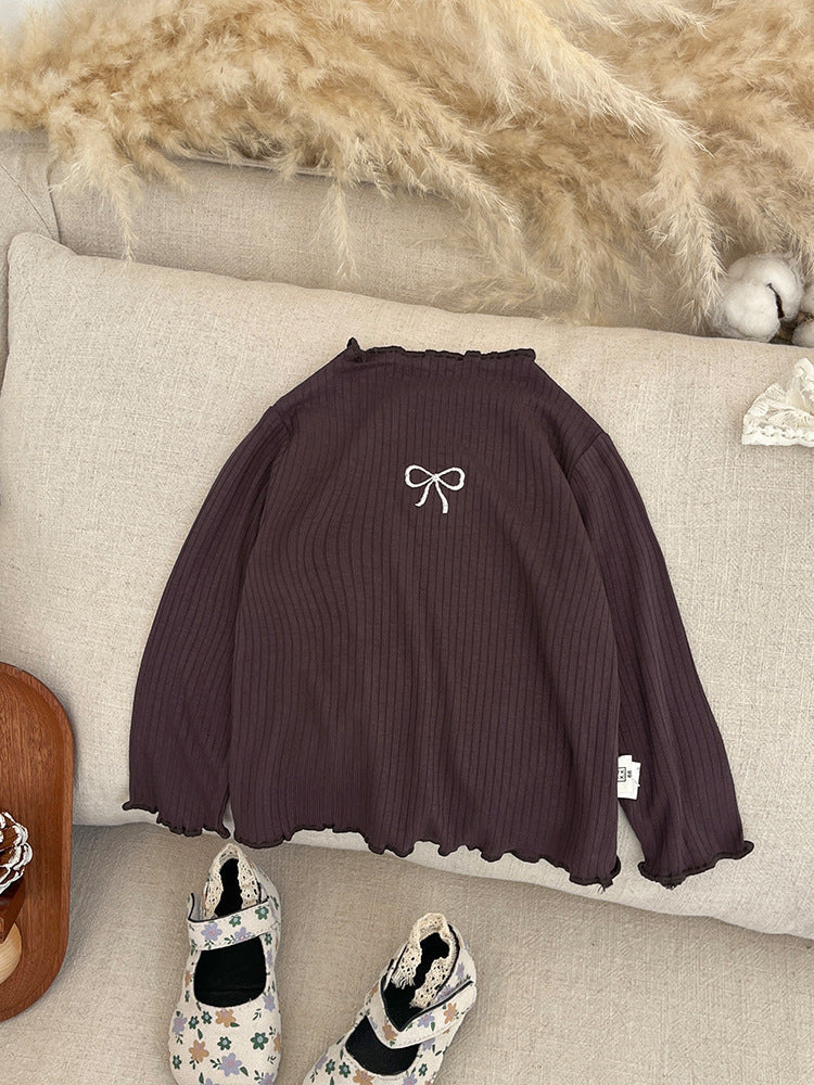 Spring Arrival Kids Girls Soft Comfortable Long Sleeves Butterfly-bows Pattern Top