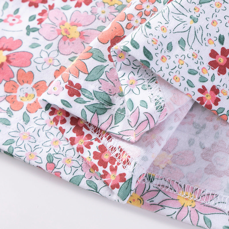 Arrival Autumn Girls Floral Pattern Long Sleeves Crew Neck Dress