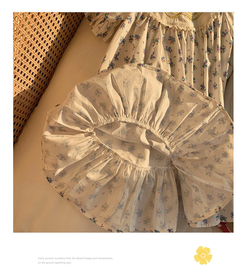 Summer Baby Kids Girls French Short Sleeves Floral Pattern Embroidered and Printed Dress